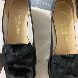 Salvatore Ferragamo Glossy Black Bow Flats